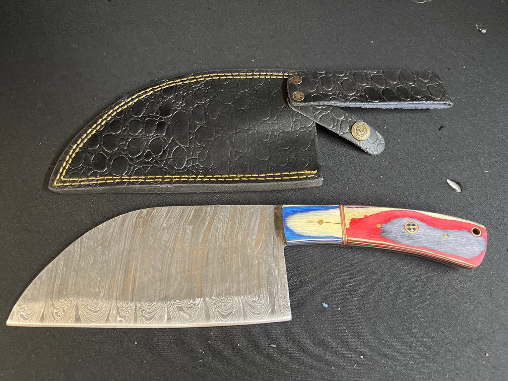 Steel Cleaver Knife with Leather Sheath