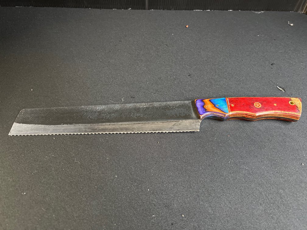 Serrated Rasp Knife with Multicolored Handle