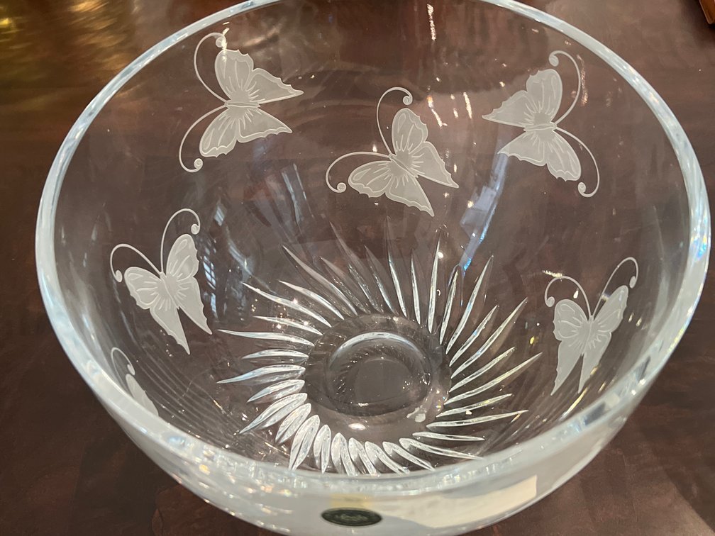 Lenox Large Crystal Bowl Etched Butterflies