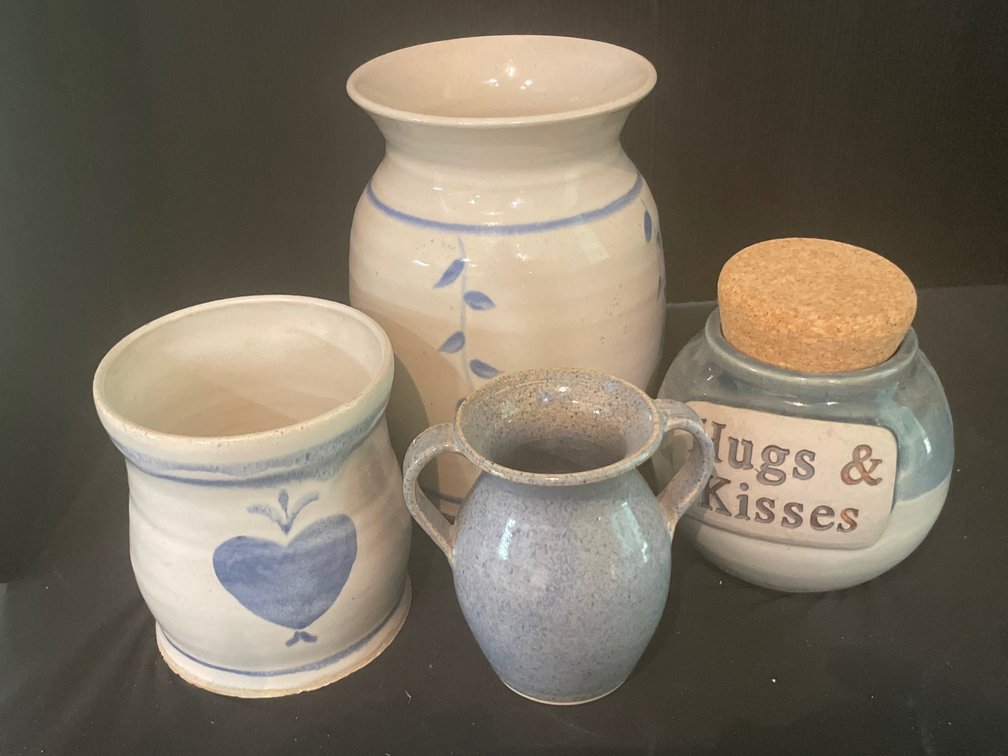 Stoneware Pottery Vases, Crock, and Covered Jar