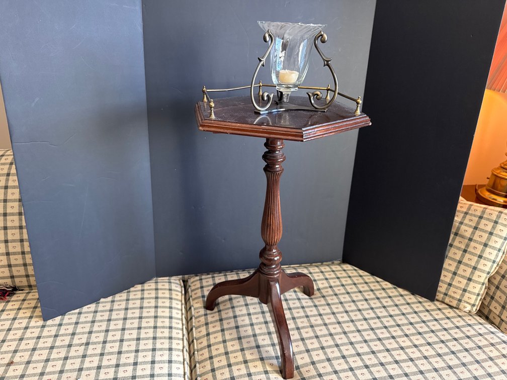 Wood Accent Table with Glass Hurricane Candleholder