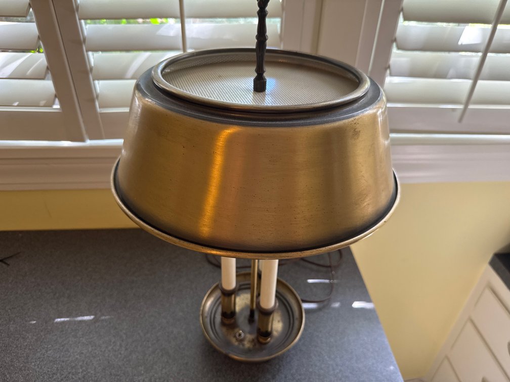Brass Three-Light Bouillotte Table Lamp with Metal Shade