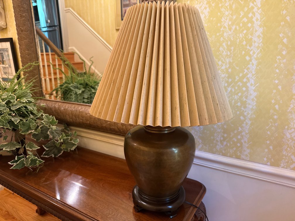 Brass-Tone Urn Table Lamp with Pleated Shade