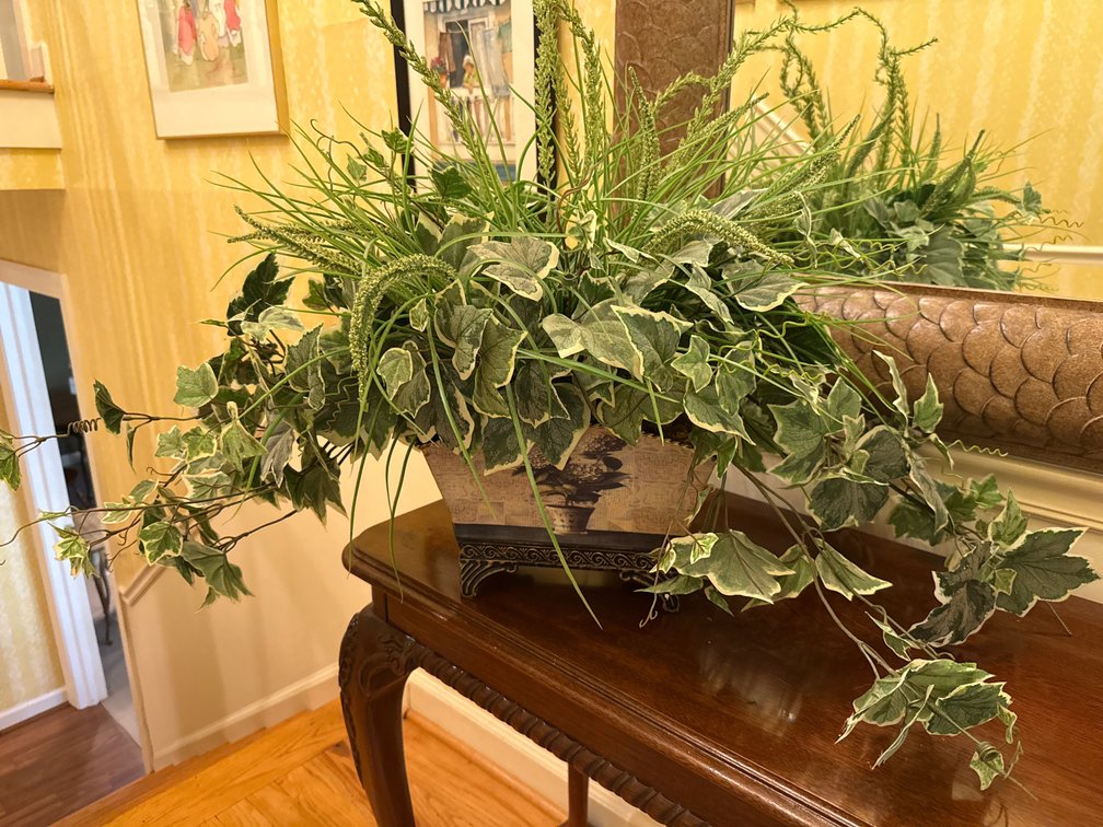 Artificial Variegated Ivy Arrangement in Footed Planter