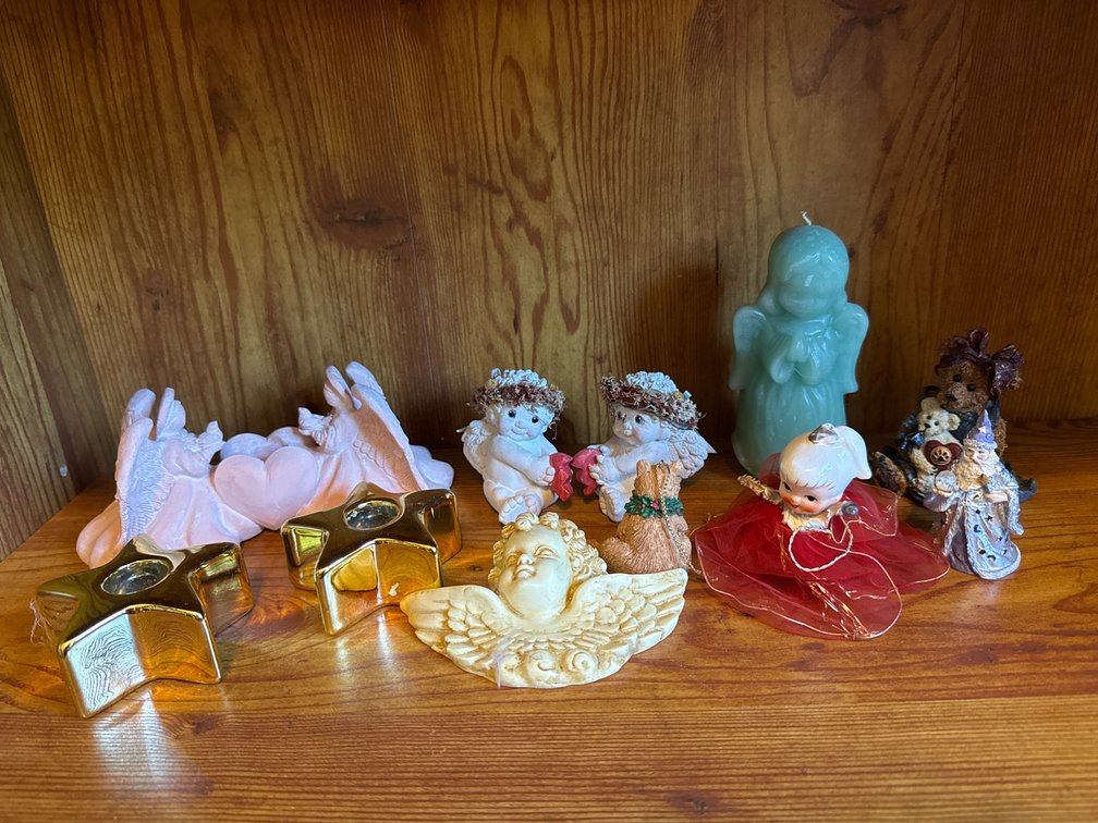 Angel Figurines, Star Candleholders, and Holiday Decor