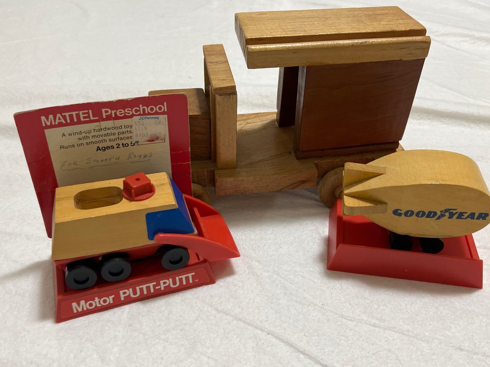 Wooden Toy Delivery Truck, Loader, and Blimp
