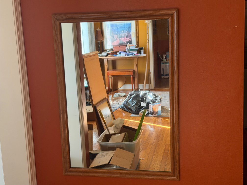 Rectangular Stained Wood-Framed Wall Mirror