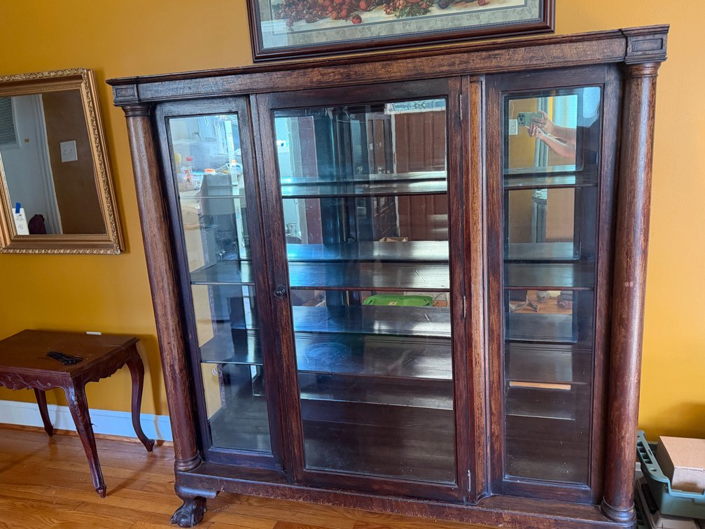 Dark Wood Glass Display Cabinet with Carved Paw Feet