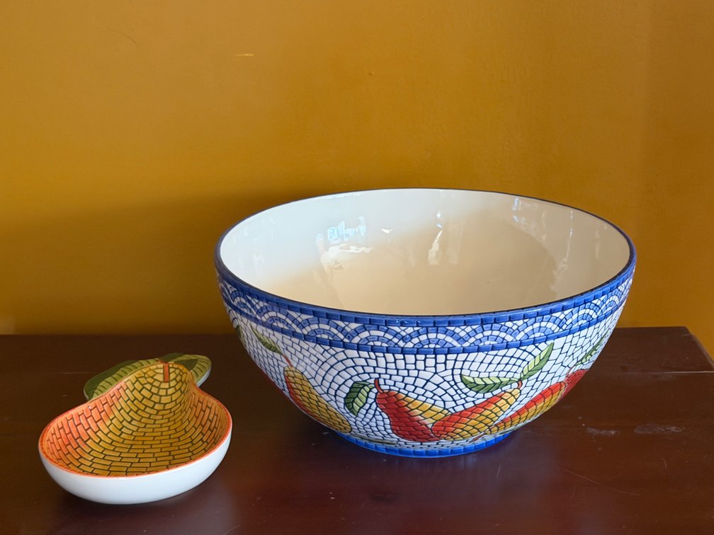 Clay Art Mosaic Pear Ceramic Serving Bowl and Dish
