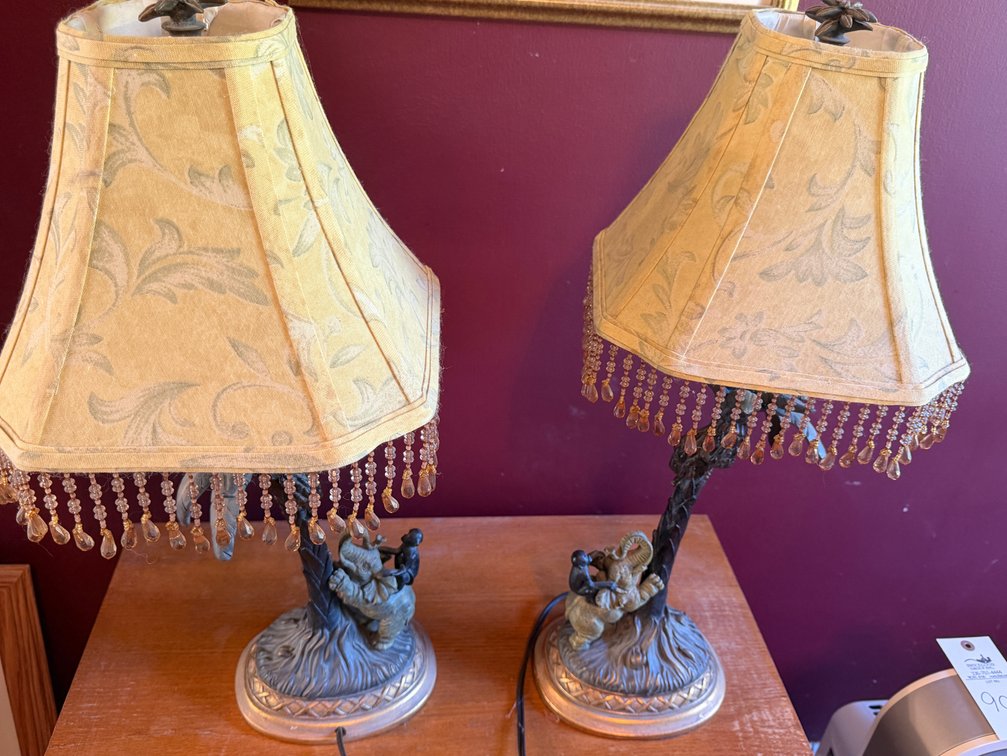 Pair of Palm Tree and Elephant Sculptural Table Lamps