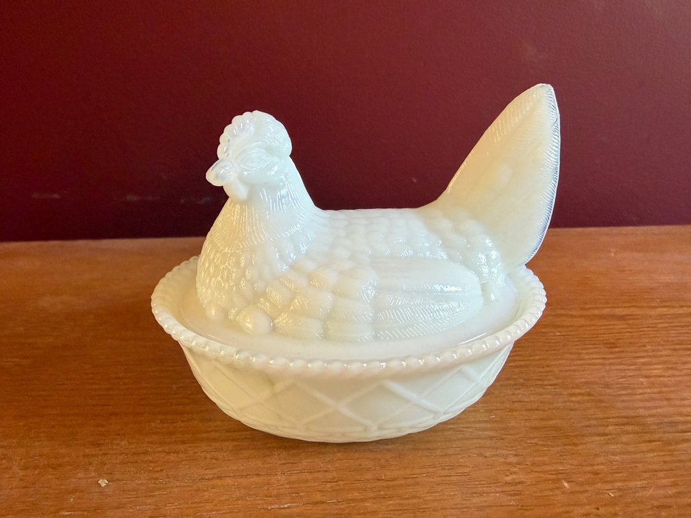 White Milk Glass Hen on Nest Covered Dish