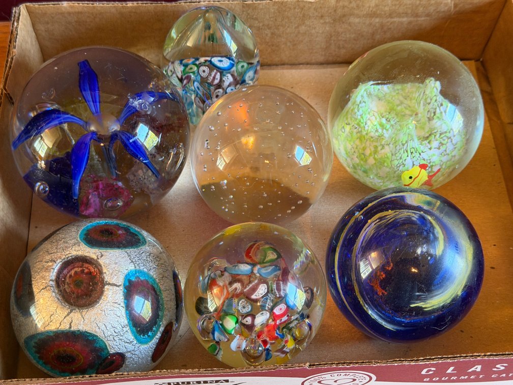 Art Glass Paperweights with Millefiori and Floral Designs