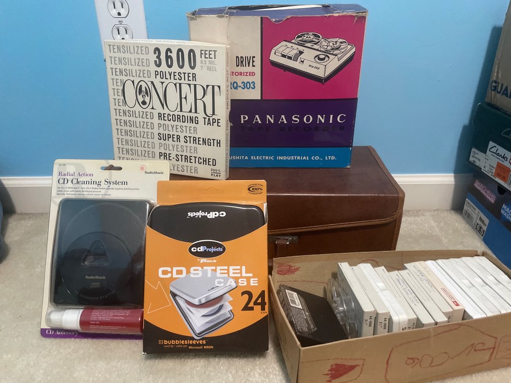 Tape Recorder, 8-Track Tapes, and Audio Accessories