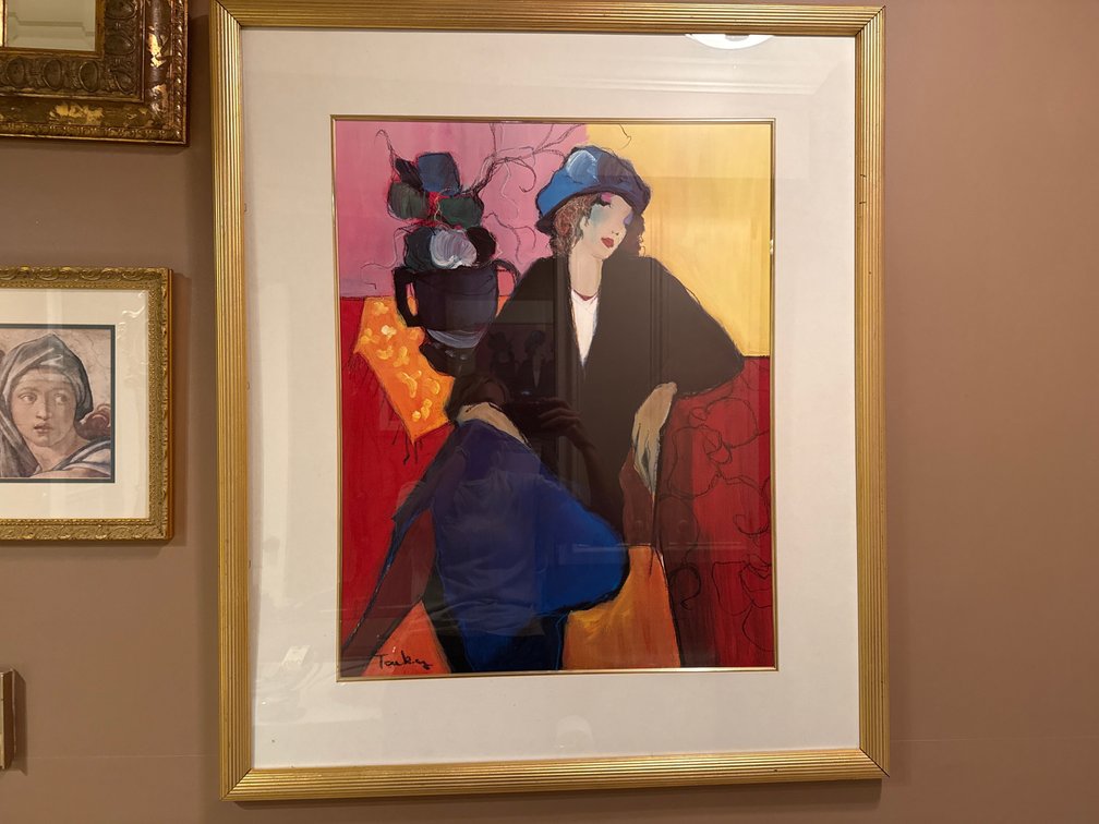 Tarkay Framed Artwork of Seated Woman in Blue Hat