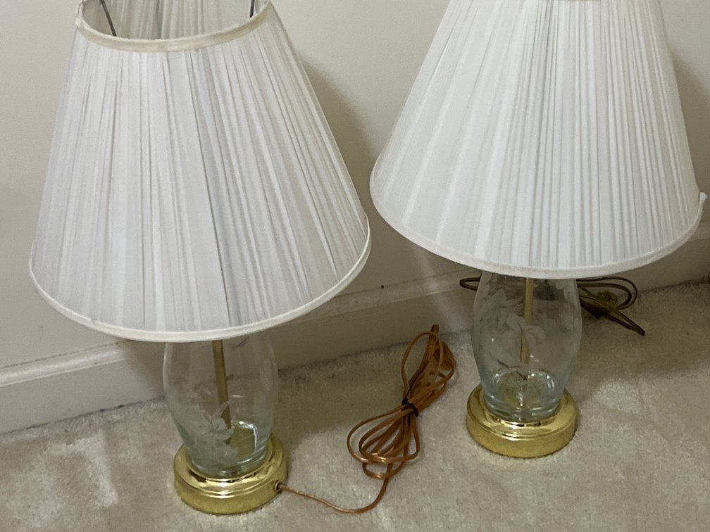 Etched Glass and Brass-Tone Table Lamps
