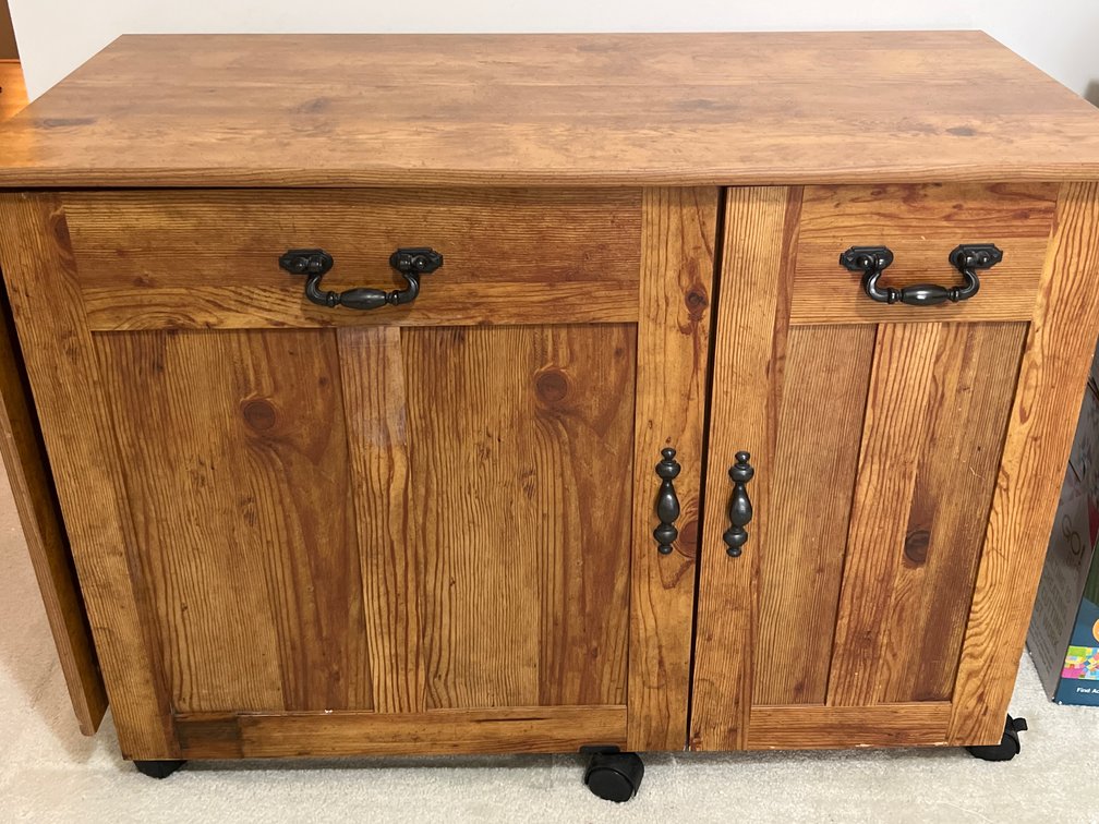 Wooden Rolling Craft & Sewing Cabinet with Drop Leaf