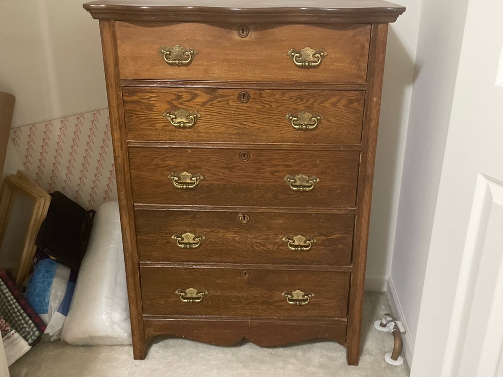 Five-Drawer Wood Chest of Drawers with Brass Bail Pulls