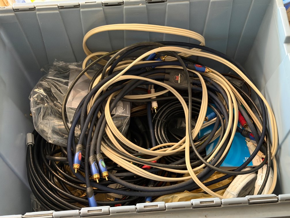 Audio, Video, and Networking Cables in Storage Tote