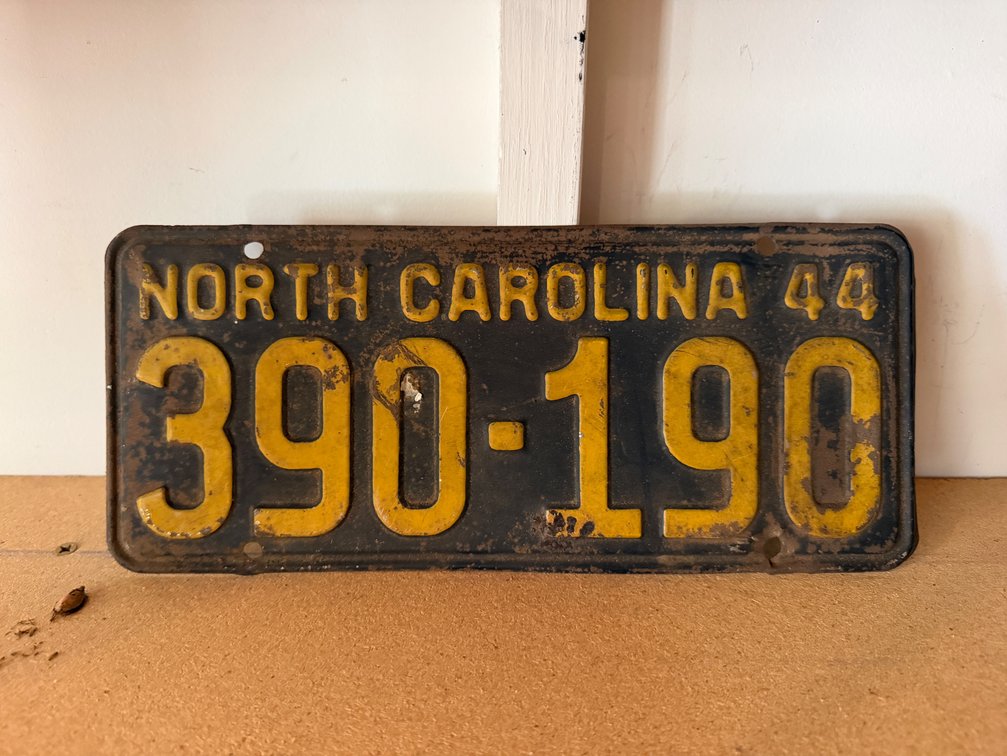 1944 North Carolina License Plate 390-190