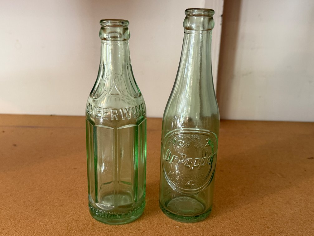 Dr Pepper and Cheerwine Embossed Glass Soda Bottles