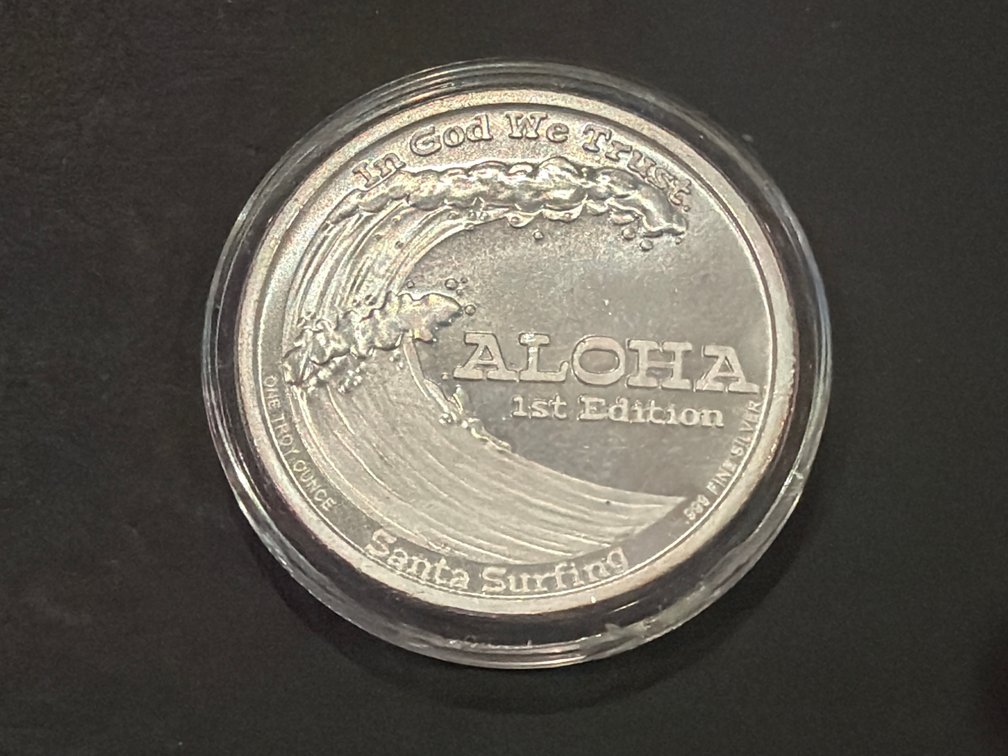 Santa Surfing ALOHA 1st Edition 1 Troy Ounce .999 Fine Silver Round