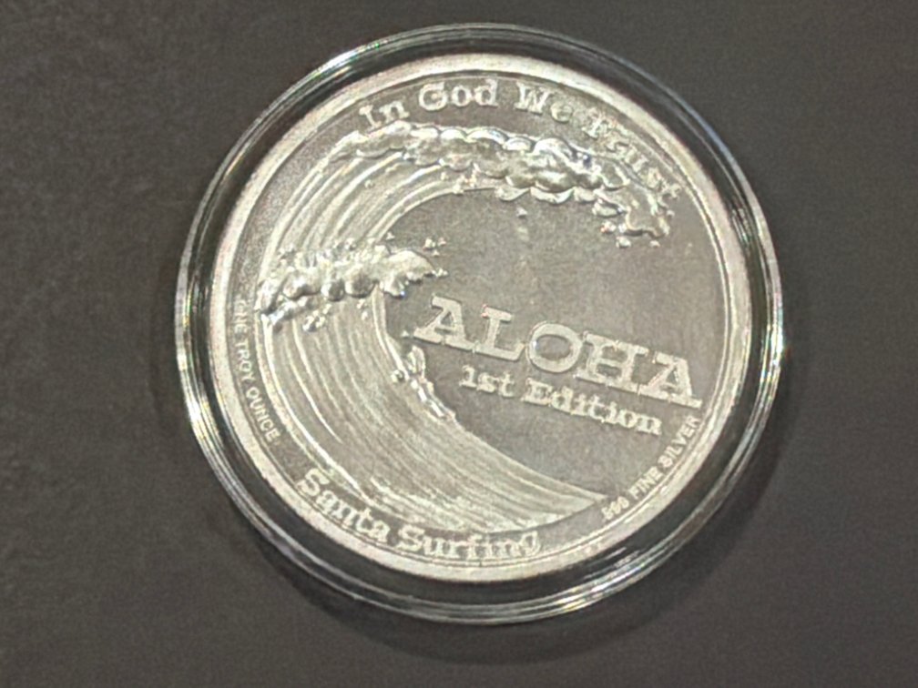 Santa Surfing Aloha 1st Edition 1 oz .999 Fine Silver Round