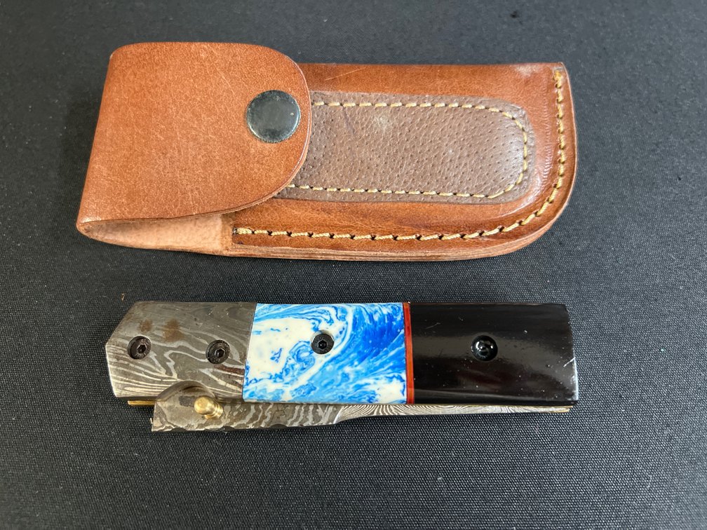 Steel Tanto Folding Pocket Knife with Sheath