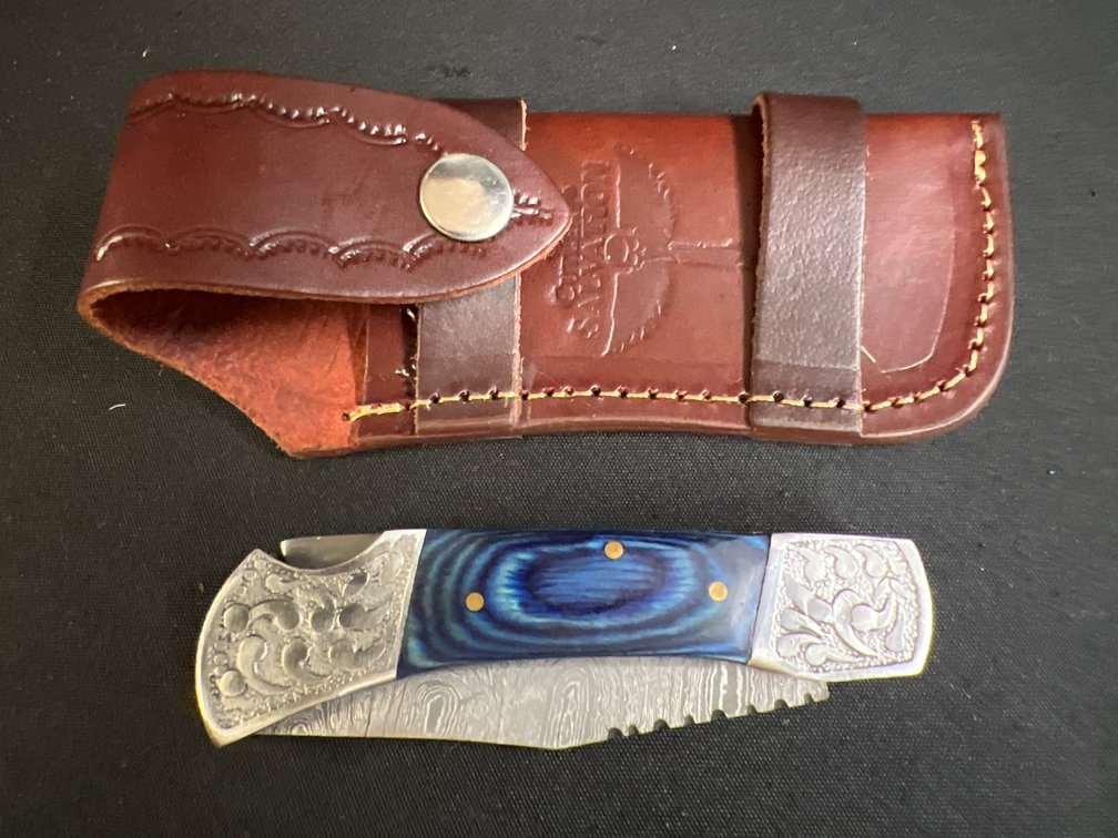 Steel Lockback Knife with Leather Sheath
