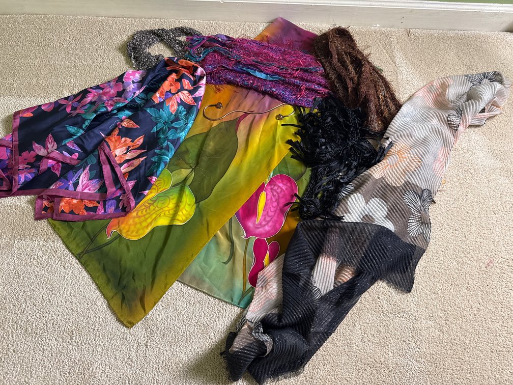 Floral Scarves, Novelty Yarn Scarves, and Scarf Holder