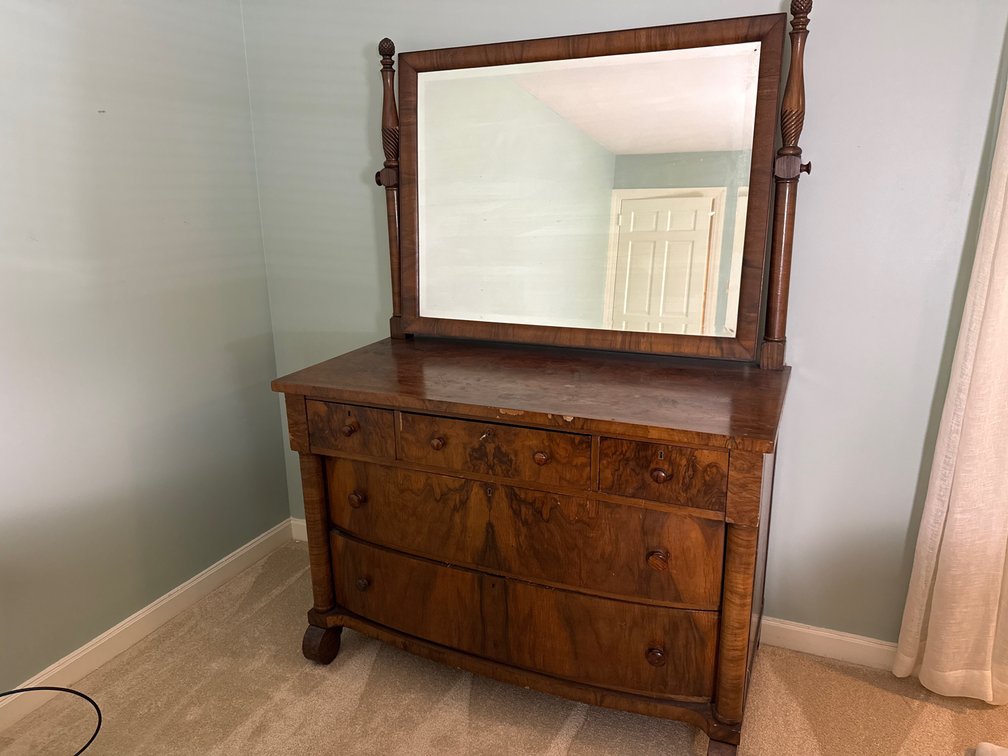Figured Veneer Bowfront Dresser with Mirror