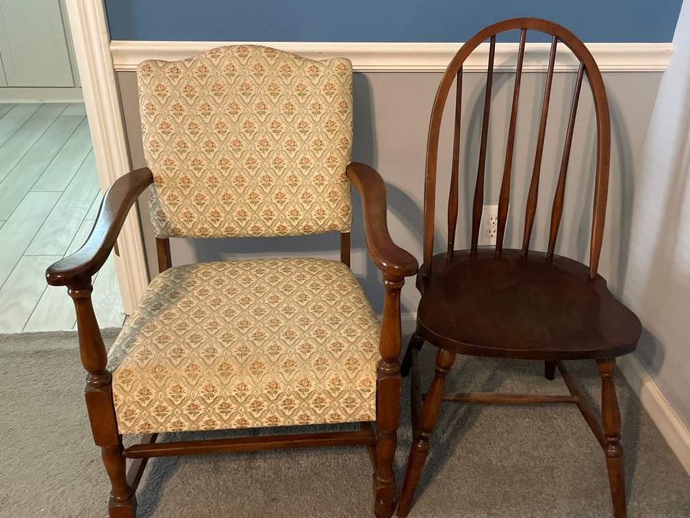 Floral Upholstered Armchair and Windsor-Style Side Chair