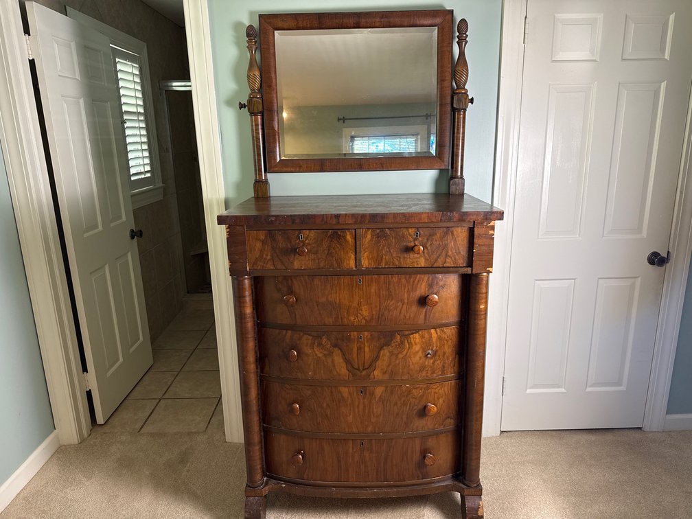 Bowfront Wood Chest of Drawers with Attached Mirror