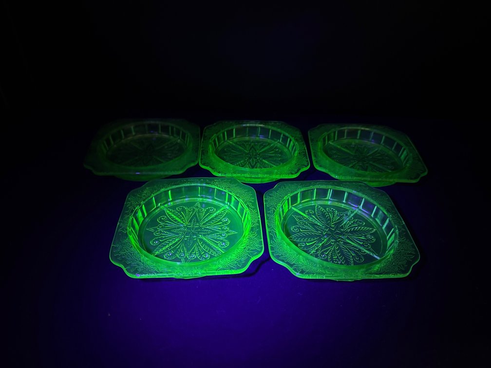 Green Uranium Pressed Glass Square Coasters