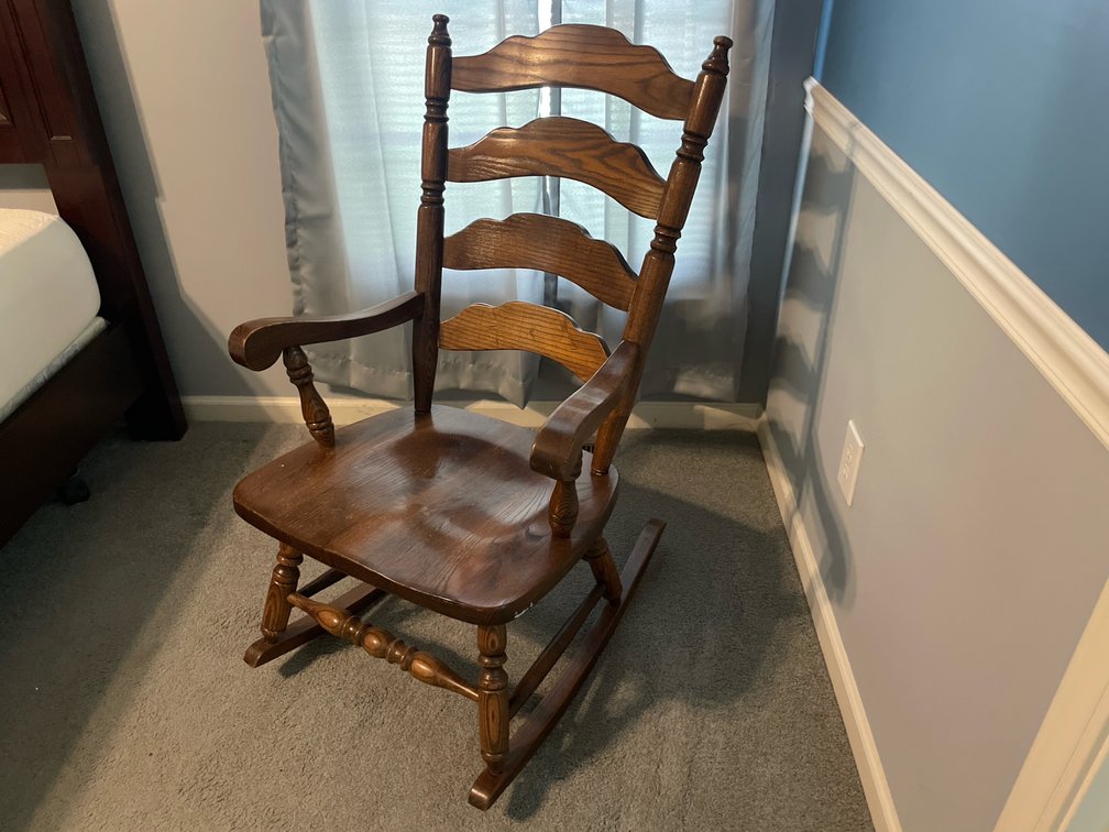 Stained Wood Ladder-Back Rocking Chair