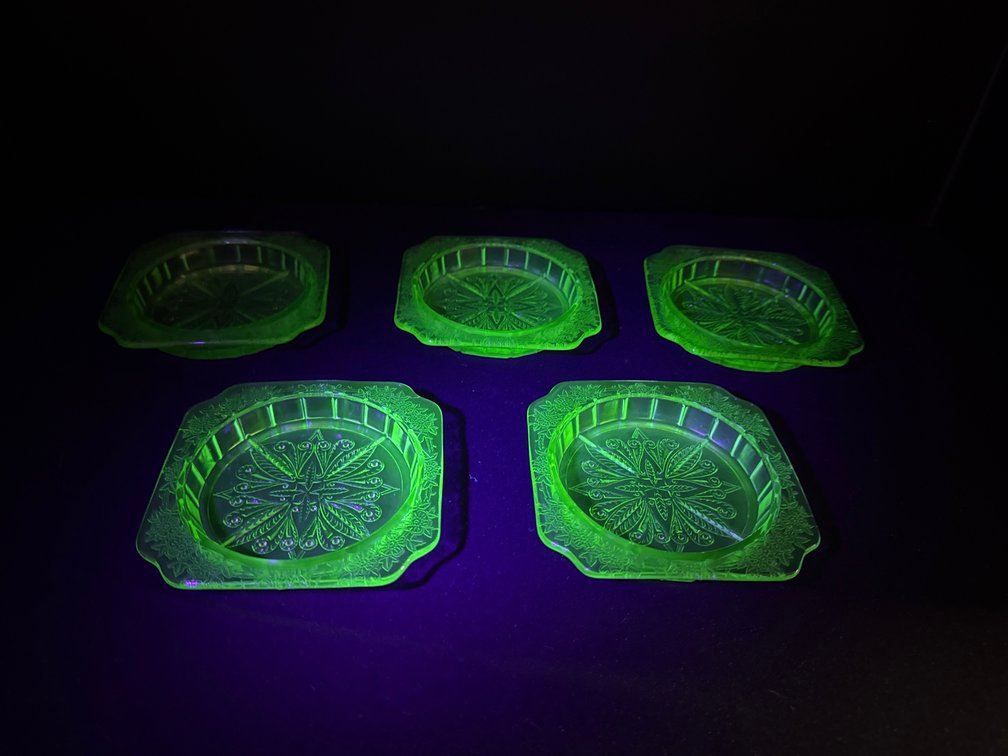 Green Uranium Pressed Glass Square Coasters