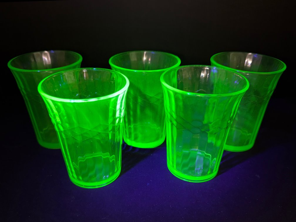 Pressed Green Uranium Glass Tumblers