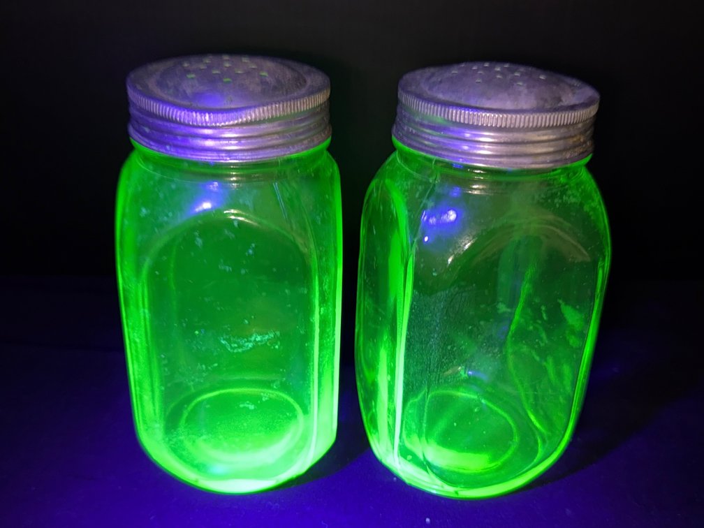 Green Uranium Glass Salt and Pepper Shakers