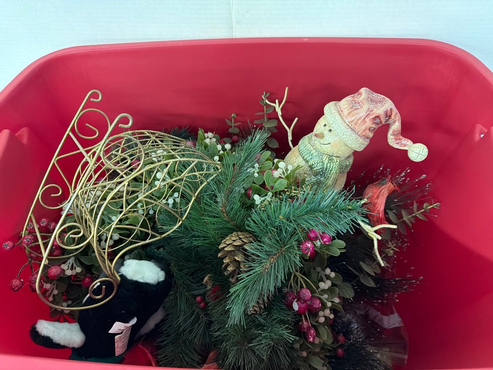 Holiday Decorations, Snowman Centerpiece, Wreath, and More