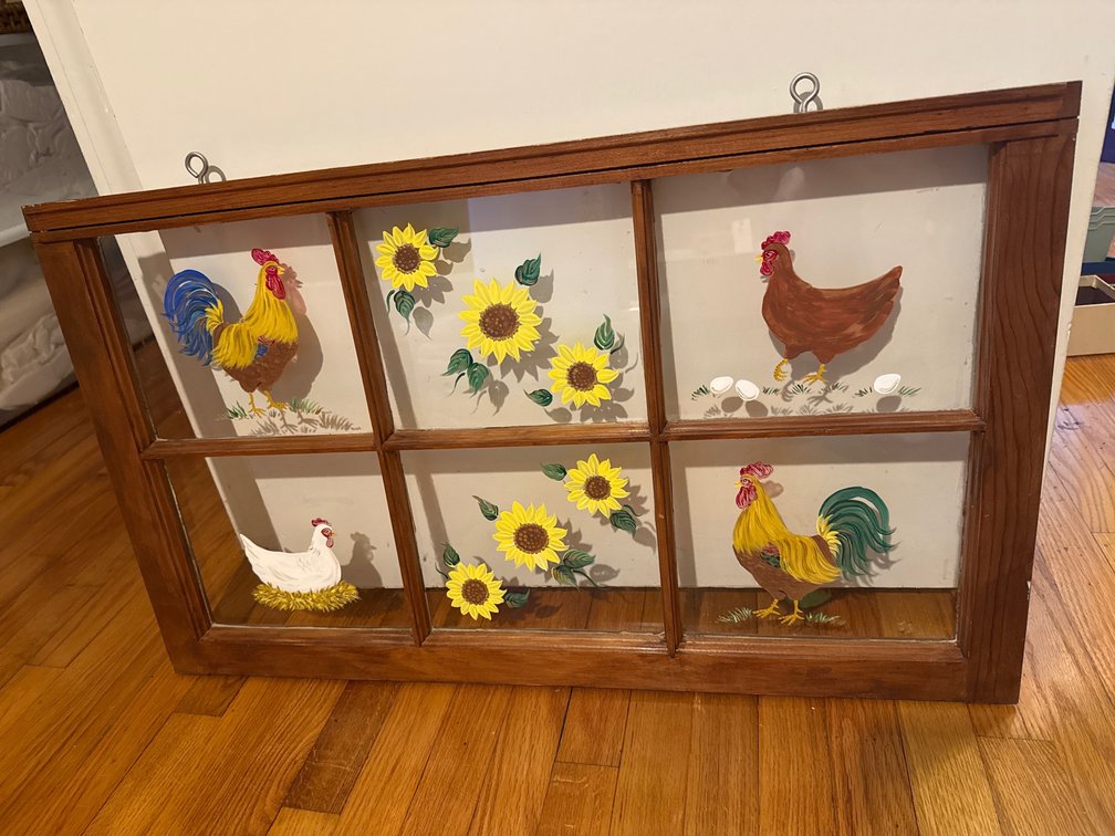 Hand-Painted Six-Pane Wood Window Frame Wall Hanging