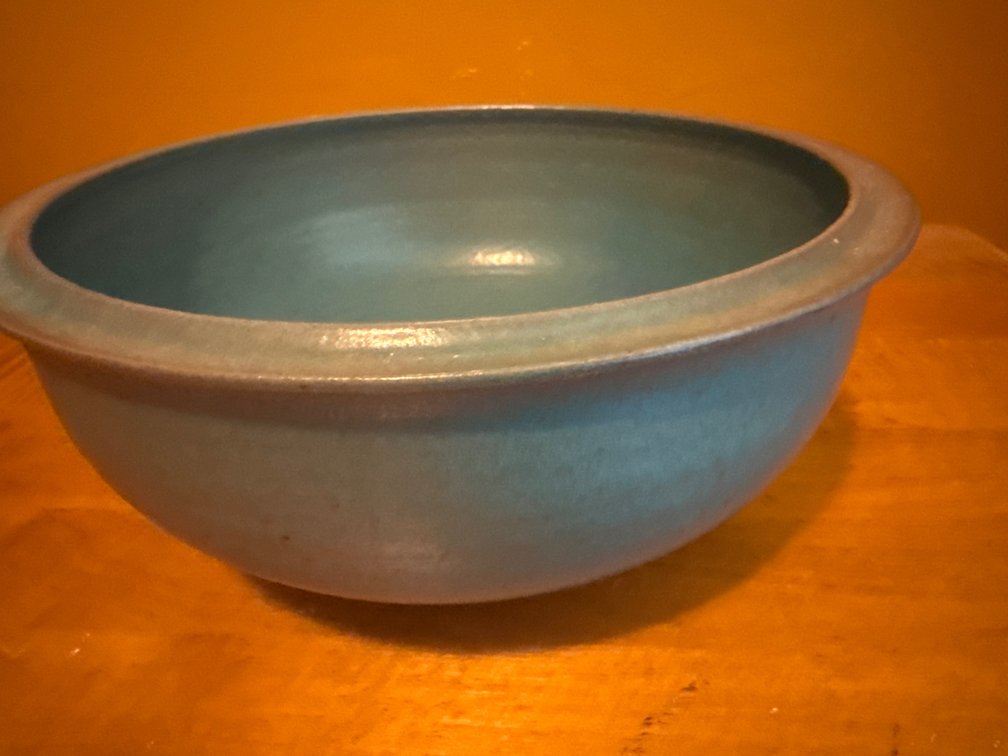Teal Glazed Stoneware Bowl with Wide Rim