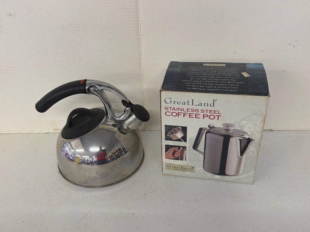 Stainless Steel Whistling Tea Kettle and Coffee Percolator