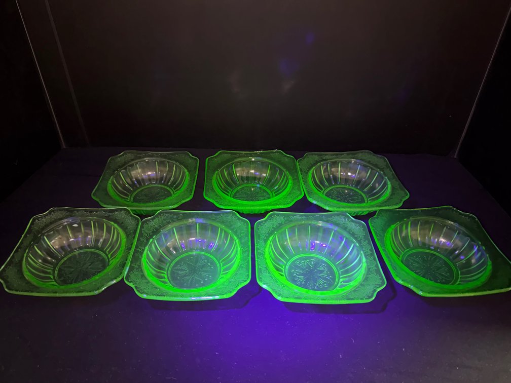Green Uranium Pressed Glass Bowls