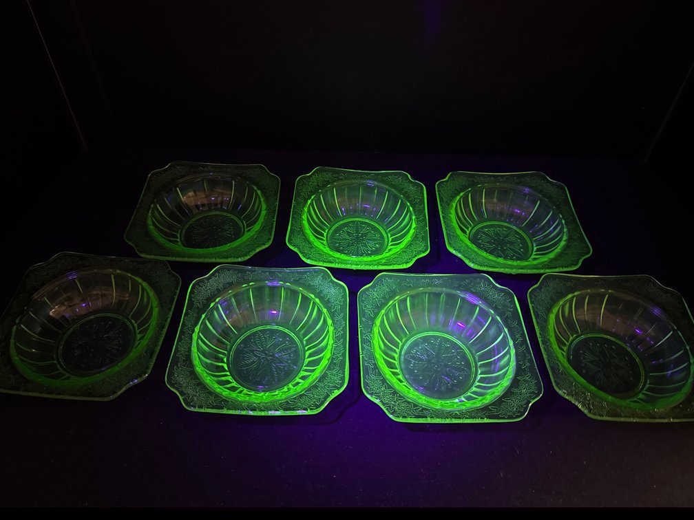 Green Uranium Pressed Glass Bowls