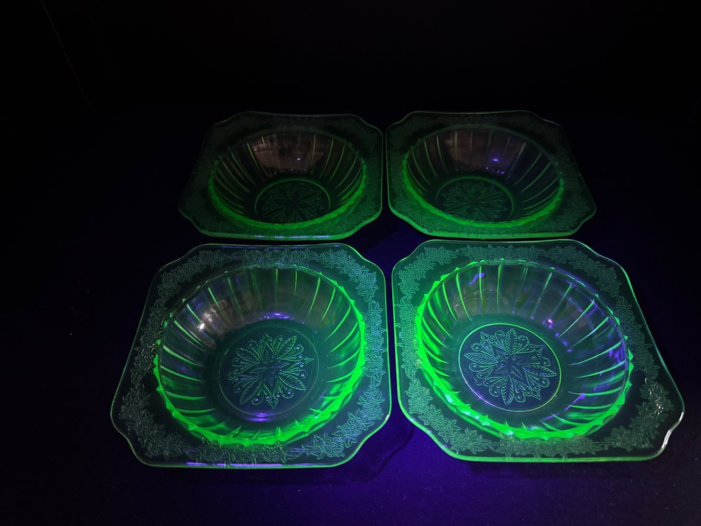 Green Uranium Pressed Glass Bowls