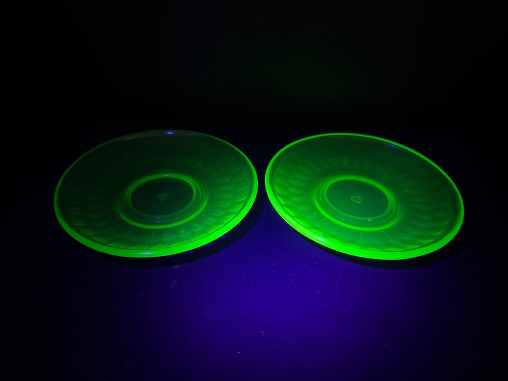 Green Uranium Pressed Glass Saucers
