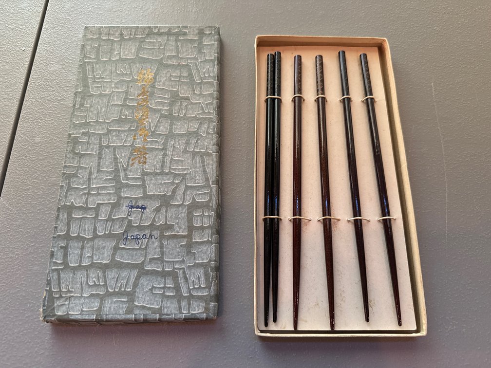 Set of Six Japanese Lacquered Chopsticks with Box