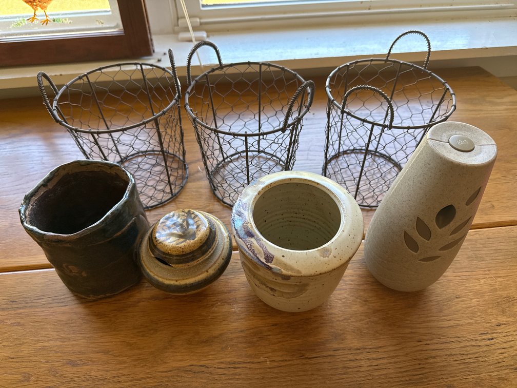 Wire Baskets, Studio Pottery, and Air Freshener Dispenser