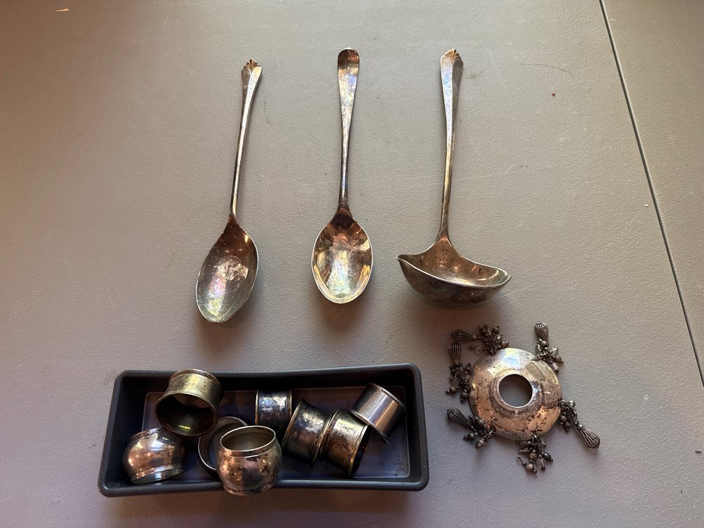 Silver-Tone Serving Flatware, Napkin Rings, and Bobeche