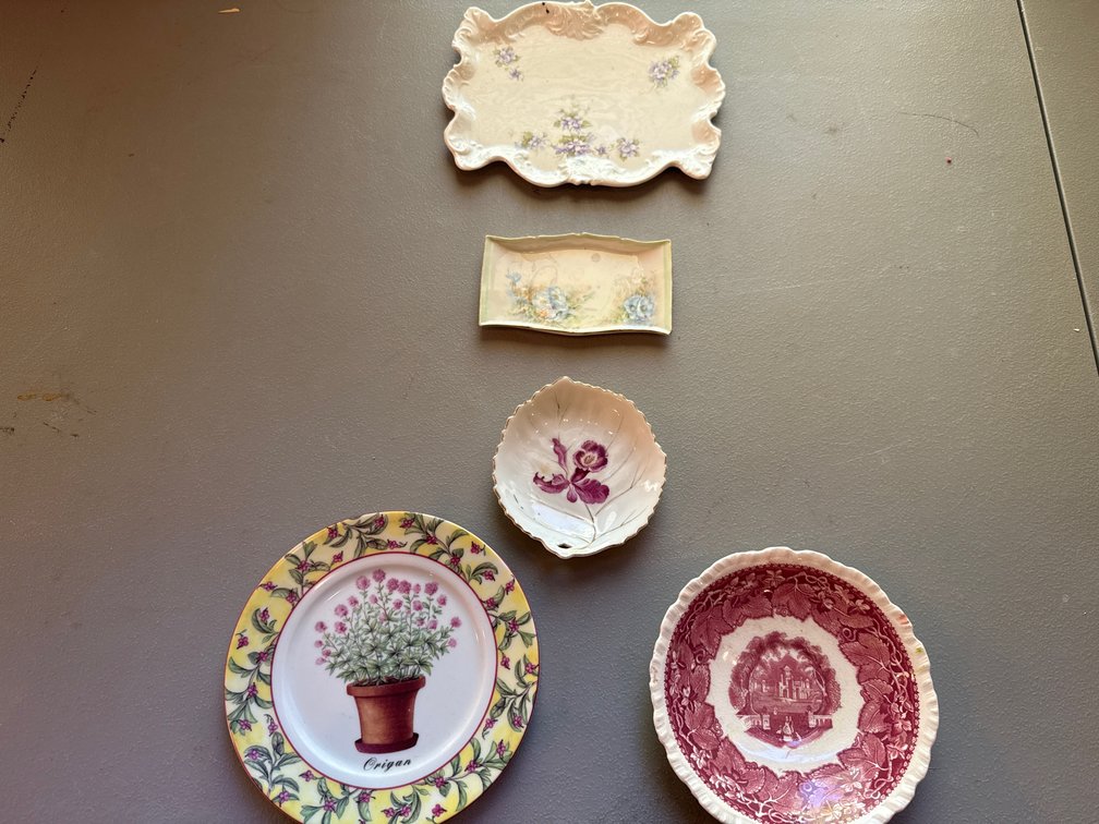 Porcelain Trays, Ironstone Transferware Bowl, and Plates