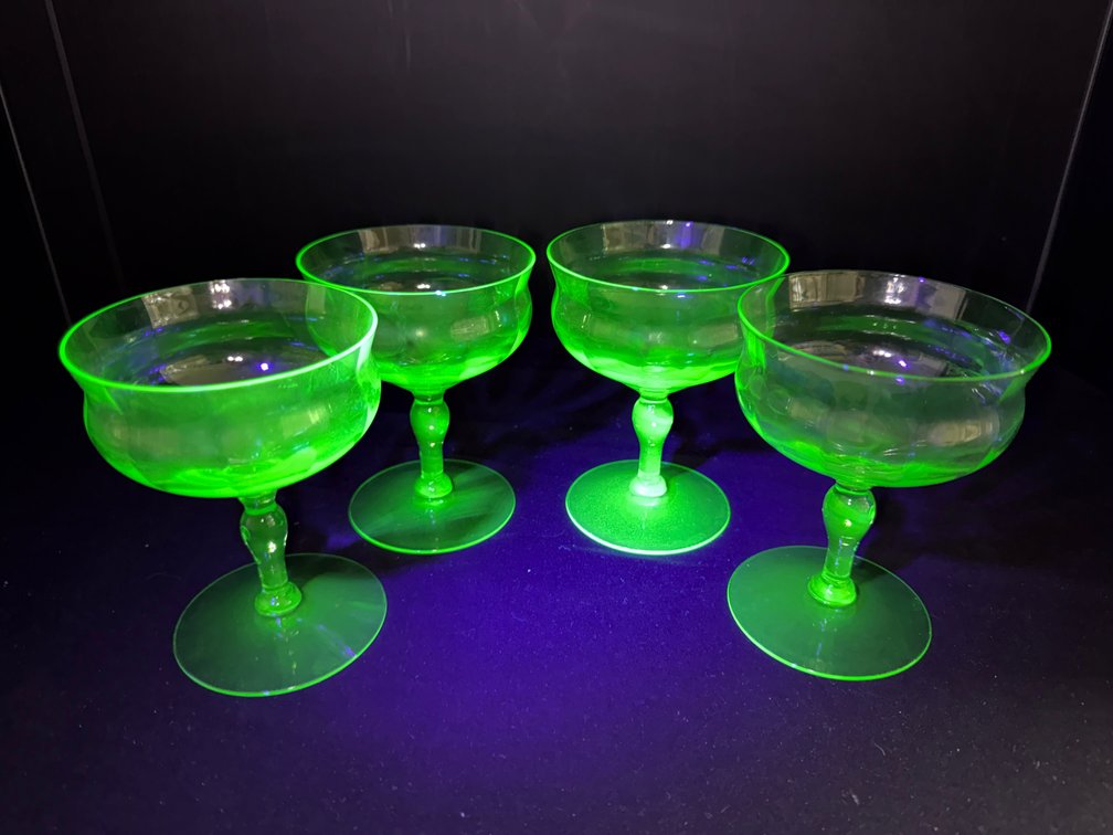 Green Uranium Glass Stemmed Glasses